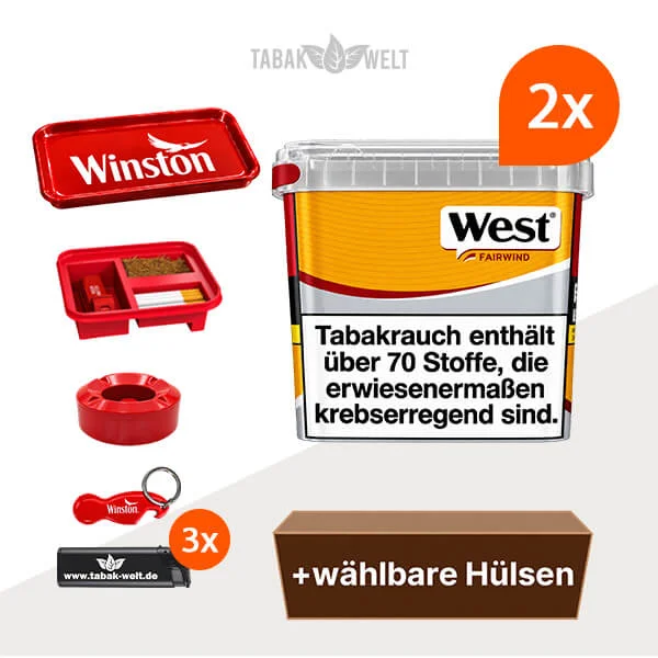 West Yellow Volumentabak im 2er-Pack Giga-Box mit wählbaren Hülsen und Aktionszubehör