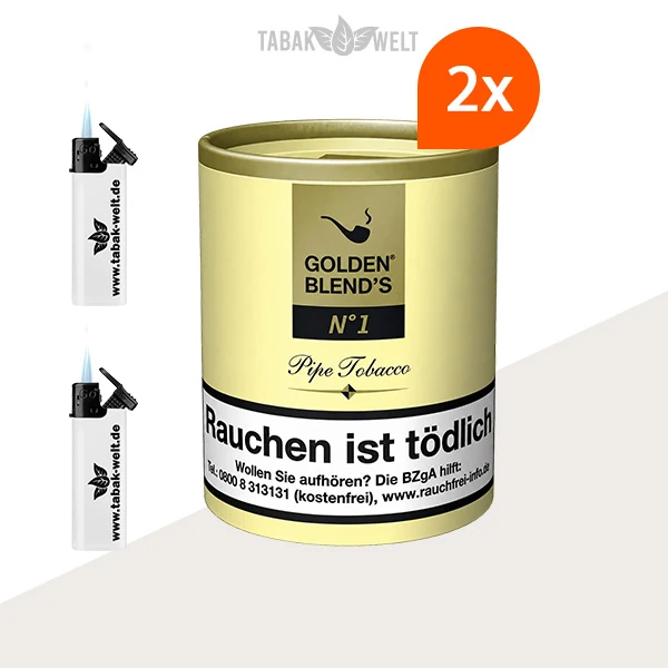 Golden Blend’s No. 1 Pfeifentabak XL – 2 Dosen mit Feuerzeugen
