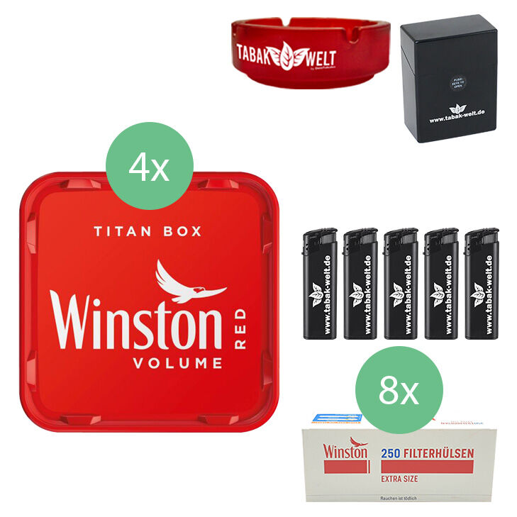 Winston Tabak 4 x Titan Box mit 2000 Extra Size Hülsen