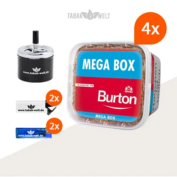Burton Red Volumentabak 4x Mega Box mit Drehaschenbecher 