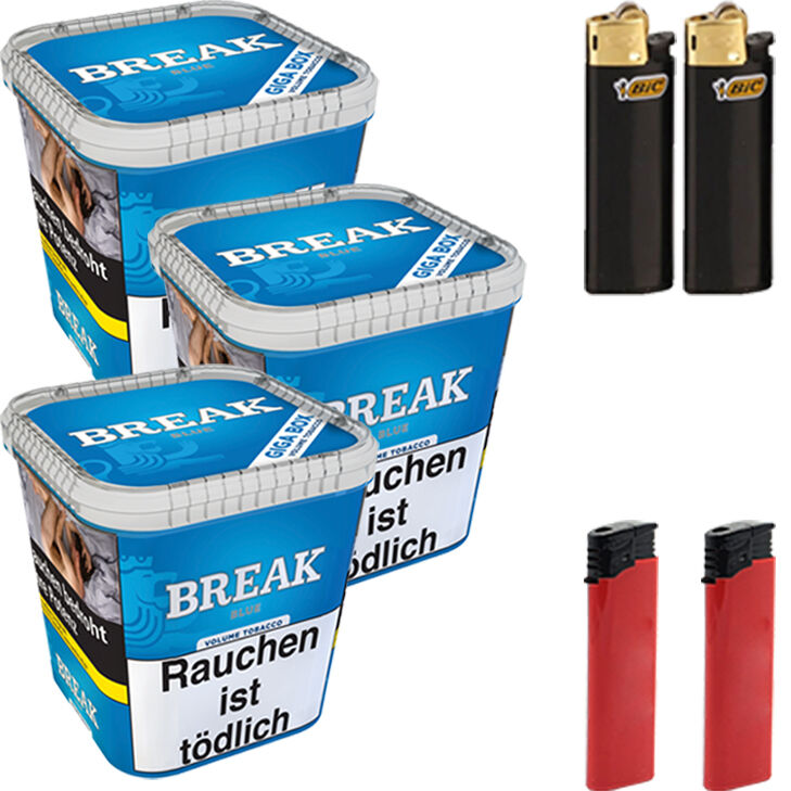 Break Tabak Blue 3 x Giga Box mit Feuerzeugen