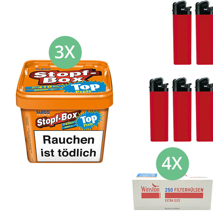 Fargo Stopf-Box 3 x 170g mit 1000 Extra Size Hülsen