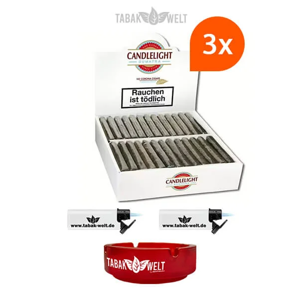 3x-candlelight-corona-sumatra-zigarren-box-mit-sturm-feuerzeuge-und-glas-aschenbecher