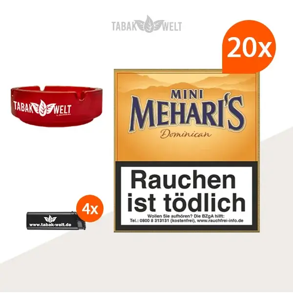 20X Mehari's Mini Dominican mit Feuerzeuge und Glasaschenbecher 20X Mehari's Mini Dominican mit Feuerzeuge und Glasaschenbecher