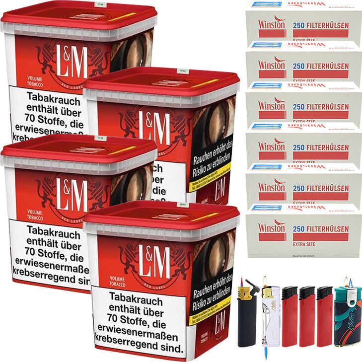 L&M Tabak Red 4 x Mega Box mit 1500 Extra Size Filterhülsen