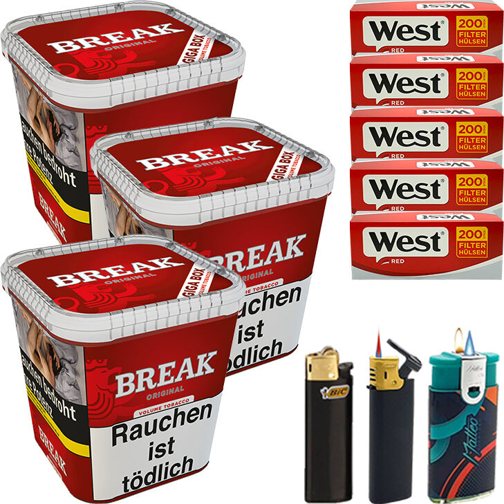 Break Original Tabak 3 x Giga Box mit 1000 Hülsen