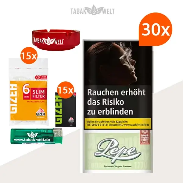 Pepe Bright Green Drehtabak 30x Pouch mit Glas Aschenbecher
