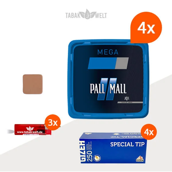 Pall Mall Tabak Blau 4 x Mega Box mit 1000 Gizeh Special Tip Hülsen Pall Mall Tabak Blau 4 x Mega Box mit 1000 Gizeh Special Tip Hülsen