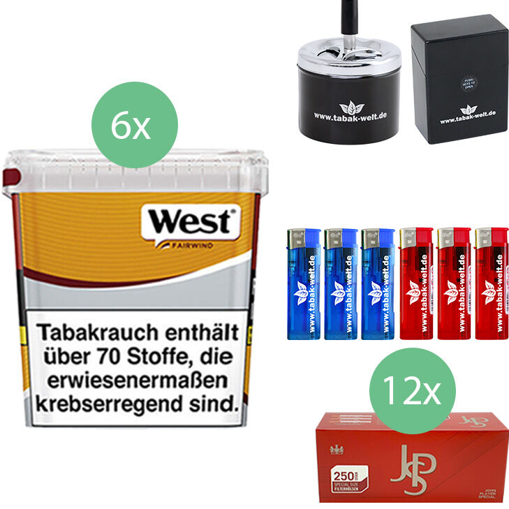 West Volumentabak Yellow 6 x Giga Box mit 3000 Special Size Hülsen und Etui