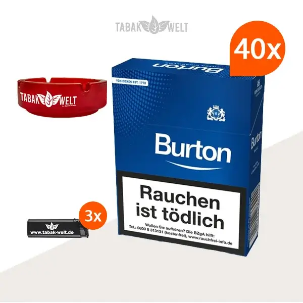 40X Burton Blue Naturdeckblatt mit Feuerzeuge und ein Aschenbecher