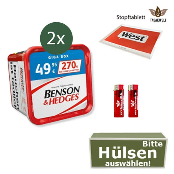 Benson und Hedges 2 x Giga Box Red mit wählbaren Filterhülsen und Stopftablett