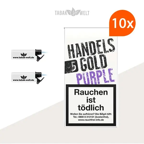 Handelsgold Purple Zigarillos 10 x 5 Stück mit 2 Sturmfeuerzeugen