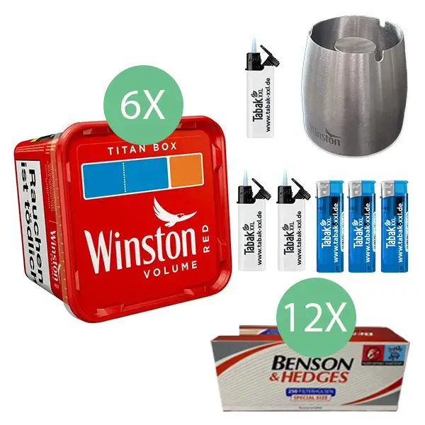 Winston Volumentabak 6 x Titan Box mit 3000 Benson Extra Size Hülsen 