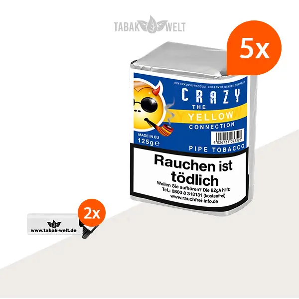 Crazy Yellow Vanilla Pfeifentabak – 5 Beutel mit Feuerzeugen