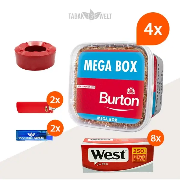 burton-red-volumentabak-4x-mega-box-mit-2000-special-size-huelsen-und-windaschenbecher burton-red-volumentabak-4x-mega-box-mit-2000-special-size-huelsen-und-windaschenbecher