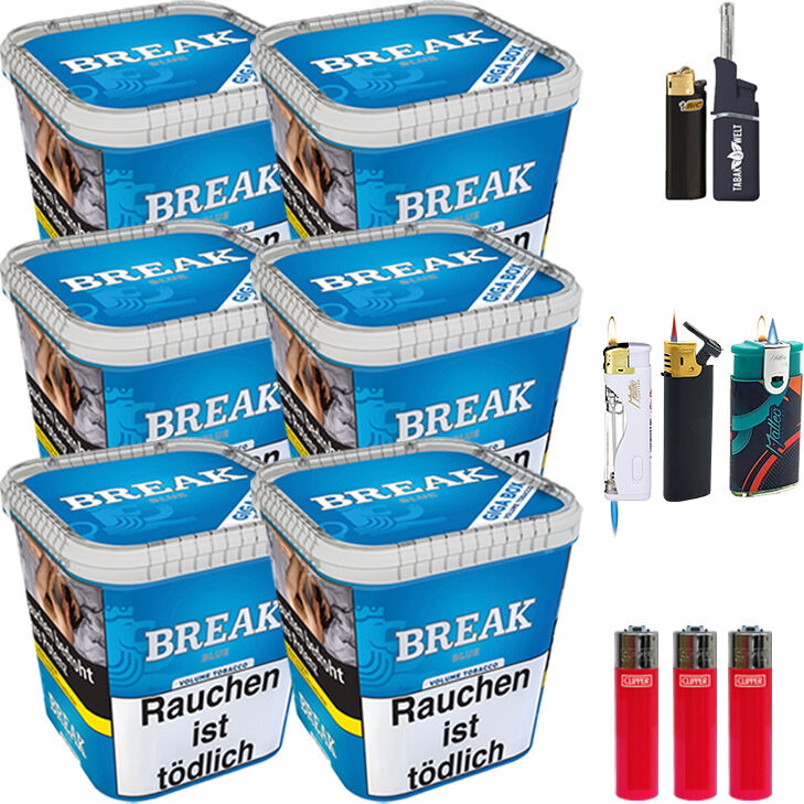 Break Tabak Blue 6 x Giga Box mit Clipper Feuerzeugen