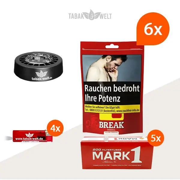 Break Original Volumentabak 6x Beutel mit 1000 Hülsen und Roulette Aschenbecher