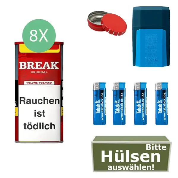 Break Volumentabak Original XXL 8 x Dose mit wählbarem Hülsen und Etui Break Volumentabak Original XXL 8 x Dose mit wählbarem Hülsen und Etui