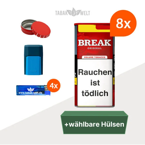 Break Volumentabak Original XXL 8x Dose mit wählbarem Hülsen und Etui