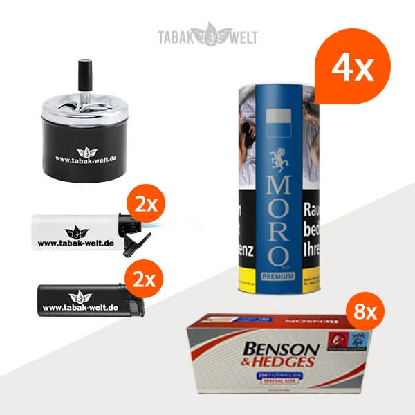 Moro Premium Volumentabak Blau 4x Vorratsdose mit 2000 Special Size Filterhülsen
