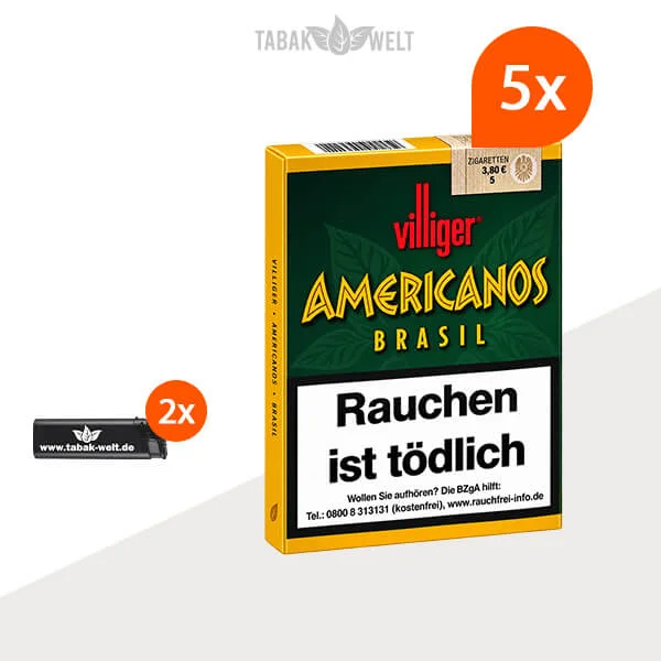 5x Villiger Americanos Brasil Zigarren mit Feuerzeugen