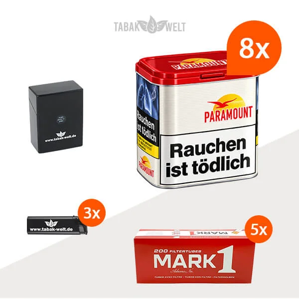 Paramount Red Volumentabak 8 x Dose mit 1000 King Size Hülsen und Etui