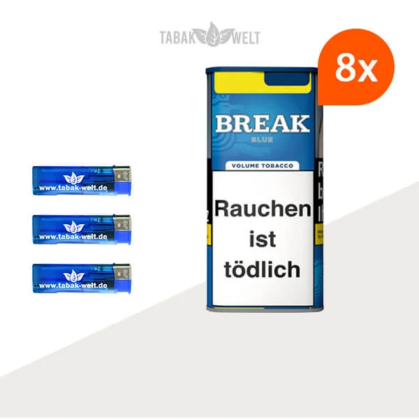 Break Blue Volumentabak 8x Dose mit Feuerzeugen