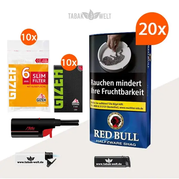 Red Bull Halfzware Shag Feinschnitt-Tabak 20x Pouch mit Blättchen
