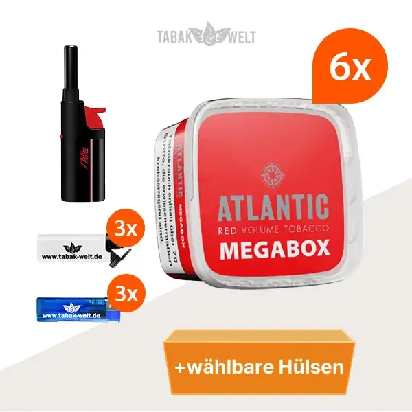 Atlantic Red Premium Volumentabak 6x Mega Box mit wählbaren Hülsen