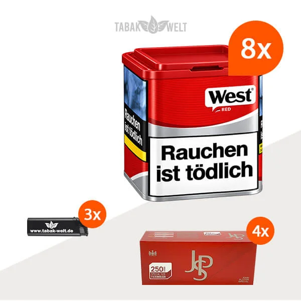 West Red Volumentabak 8 x Dose mit 1000 Special Size Hülsen