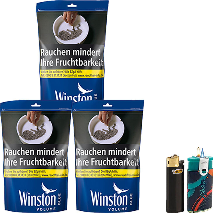 Winston Blue 3 x 100g mit Feuerzeugen