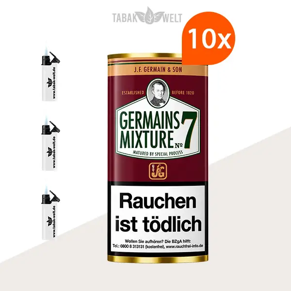 Germain’s Mixture No. 7 Pfeifentabak – 10 Pouch-Beutel mit Feuerzeugen