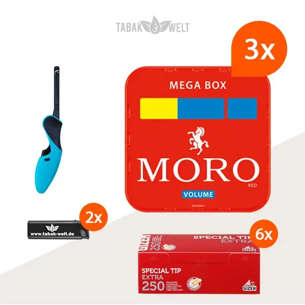 Moro Volumentabak 3 x Mega Box mit 1500 Gizeh Extra Size Hülsen Moro Volumentabak 3 x Mega Box mit 1500 Gizeh Extra Size Hülsen