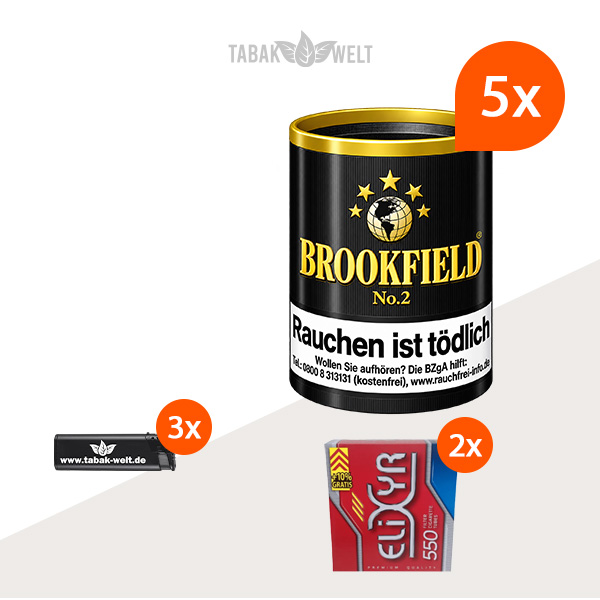 Brookfield Black Cavendish Pfeifentabak 5er-Set mit 1.100 Filterhülsen