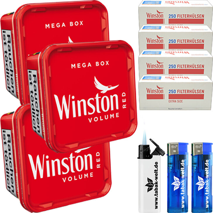 Winston Mega Box 3 x 135g mit 1000 Extra Size Hülsen