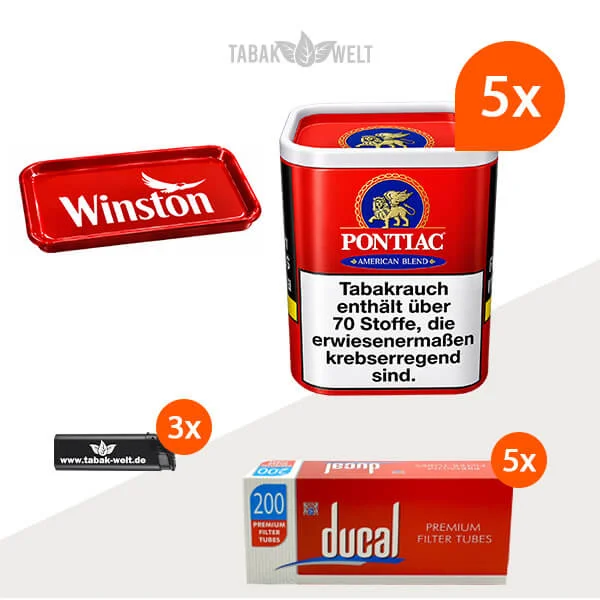 Pontiac American Blend Tabak 5x Dose mit 1000 King Size Filterhülsen