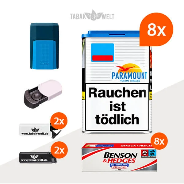 Paramount Volumentabak Blue 8 x Dose mit 2000 Special Size Hülsen