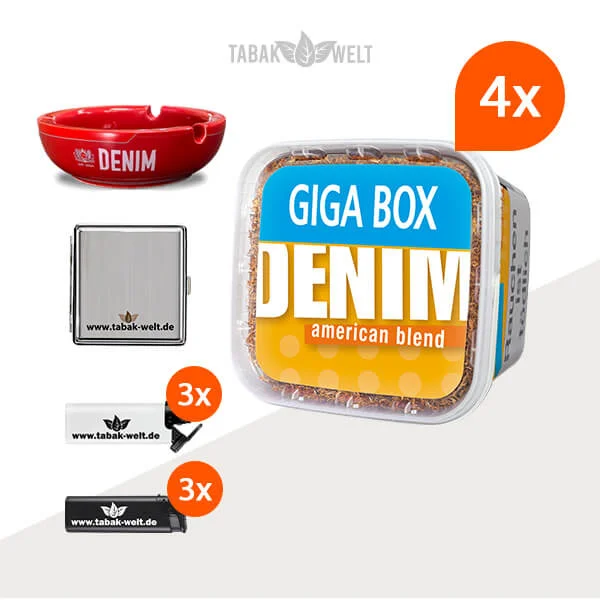 Denim Blend Volumentabak 4x Giga Box mit Keramik Aschenbecher
