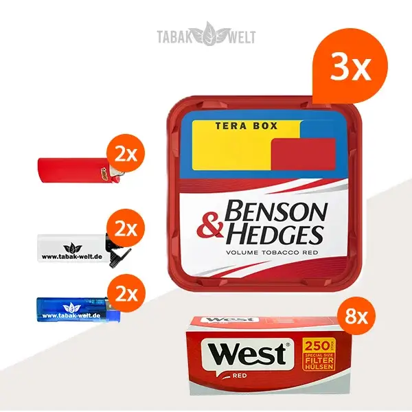 Benson und Hedges Red Volumentabak 3x Tera Box mit 2000 Special Size Hülsen 