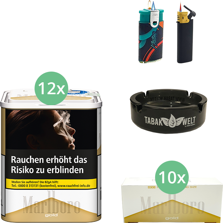 12 x Marlboro Gold 70g mit 2000 King Size Hülsen