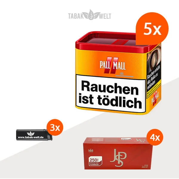 Pall Mall Volumentabak Allround Red 5 x Dose mit 1000 Special Size Filterhülsen
