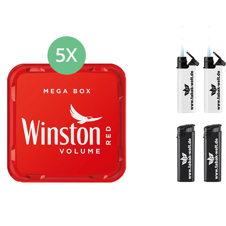 Stopf dein Ding Winston Mega Box 5 x 140g mit Feuerzeuge