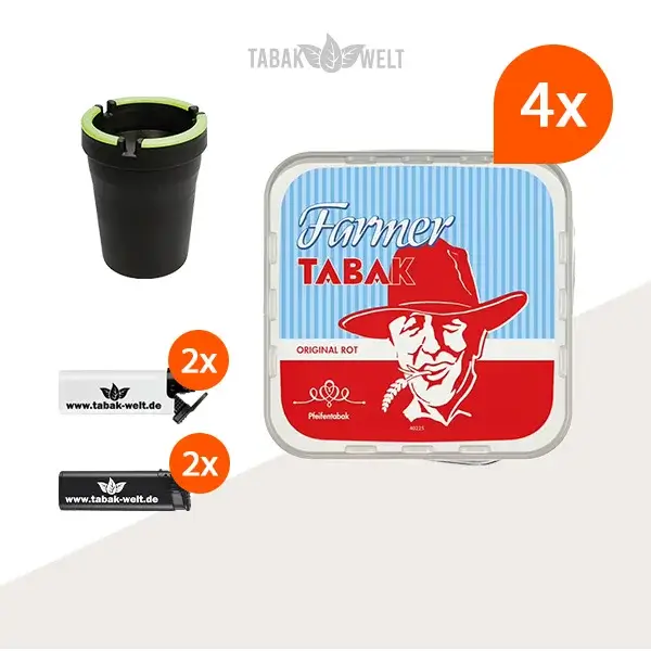 Farmer Original Rot Pfeifentabak 4x Eimer mit Aschenbecher