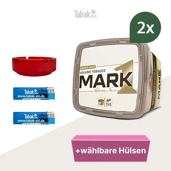 2x Mark 1 Original Gold Volumentabak Eimer mit wählbaren Hülsen und Glasaschenbecher