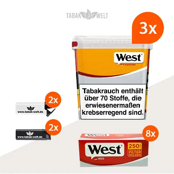 west-yellow-volumentabak-3x-giga-box-mit-2000-special-size-huelsen-und-feuerzeugen