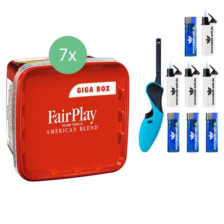 Fair Play Volumentabak Giga Box 7 x 315g mit BBQ Stabfeuerzeug 