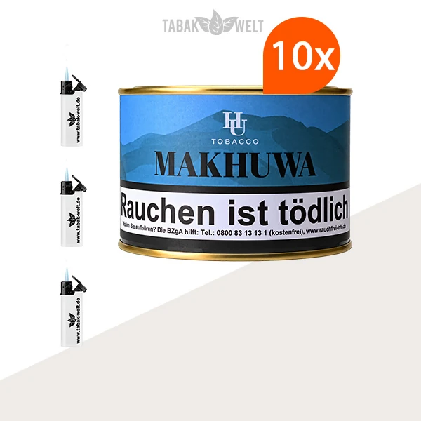 HU Tobacco Makhuwa Pfeifentabak – 10 Dosen mit Feuerzeugen im Set