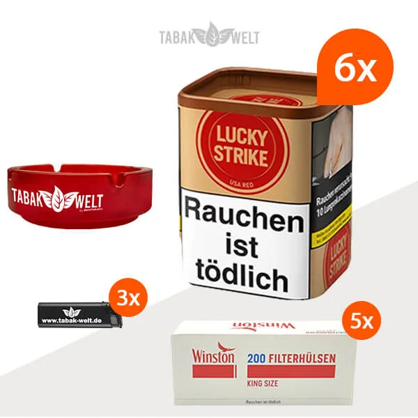 lucky-strike-red-feinschnitt-tabak-6x-dose-mit-1000-filterhuelsen-und-aschenbecher