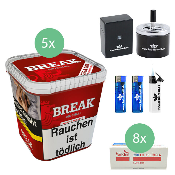 Break Original Tabak 5 x Giga Box mit 2000 Extra Size Filterhülsen