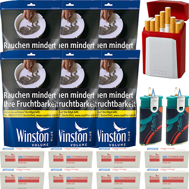 Winston Blue 6 x 113g mit 2000 Extra Size Hülsen